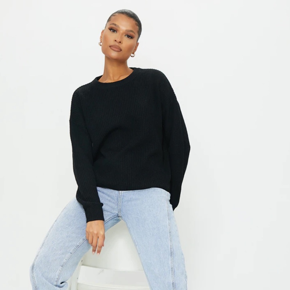 PrettyLittleThing Black Basic Crew Knitted Jumper WINTER STAPLE‼️
